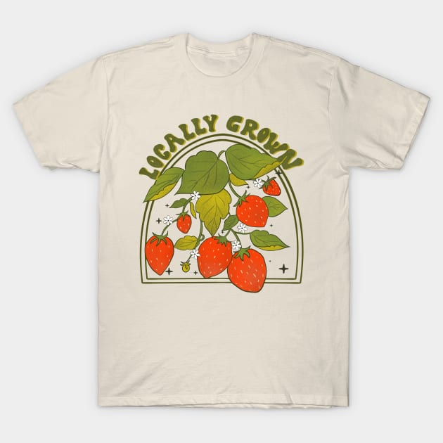 Retro Strawberry garden 70s 80s Vintage Blooms T-Shirt by Guncha Kumar